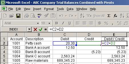 Debits and credits in one column